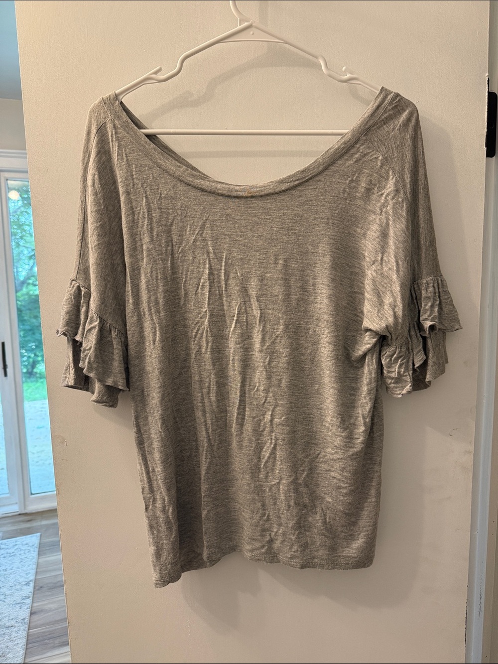 Chelsea28 Light Gray Ruffle Sleeve Short-Sleeve Top